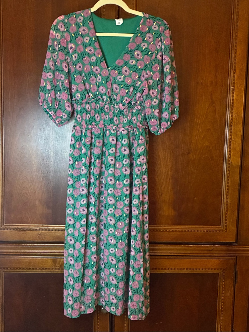 Melrose and Market Green Midi Dress with Pink Floral Print